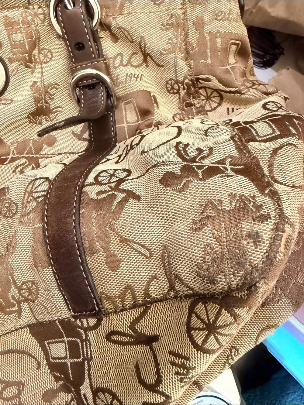 Vintage Coach Chelsea Horse & Carriage Turn-Lock Satchel Tote Bag